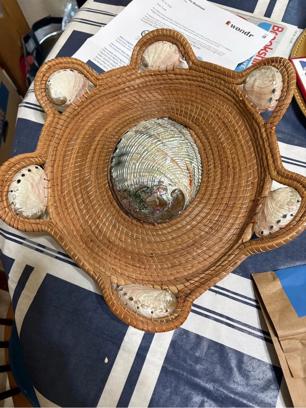 Woven Rattan Wall Basket with Decorative Shells